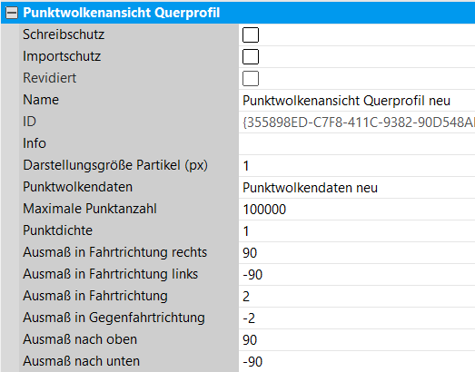 Eigenschaftstabelle für Punktwolkenaufschluss